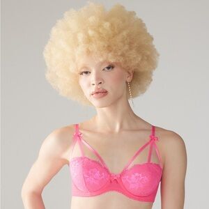 Savage X Fenty Living in the Clouds Iridescent Hot Pink Lace Caged Demi Bra 36DD